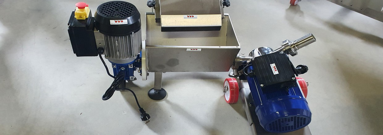 Pulppumper med motor, rustfri stål, på trolley, 1000 kg./t.