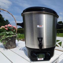 Pasteuriseringsapparat, 27 l. rustfri, med aftapningshane.