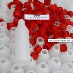 Plastikflaske 1 liters med rdt skruelg, 50 stk. 