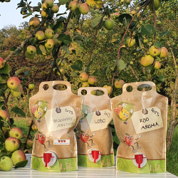 Pouch til eplemost, 1,5 l. med eplemotiv, 50 stk.